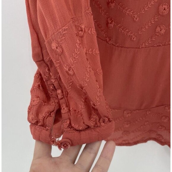 Anthropologie Staring At Stars Embroidered Sheer Button Blouse Sz M FLAWS - Picture 9 of 15